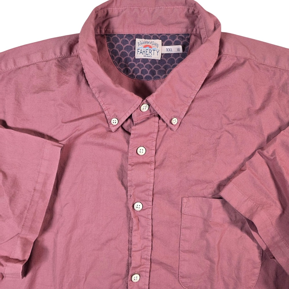 Faherty Button Down Shirt Men XXL Pink Short Sleeve Organic Cotton Summer Pocket